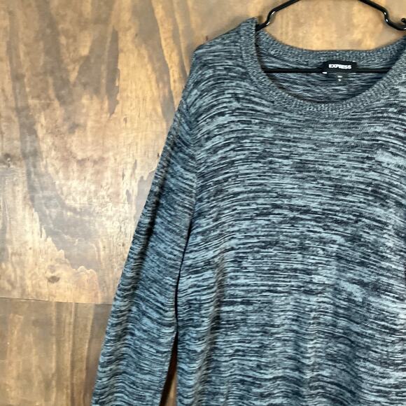 Express Womens Sweater Black Marled Knit Crew Neck Pullover Long Sleeve Large - Picture 4 of 12